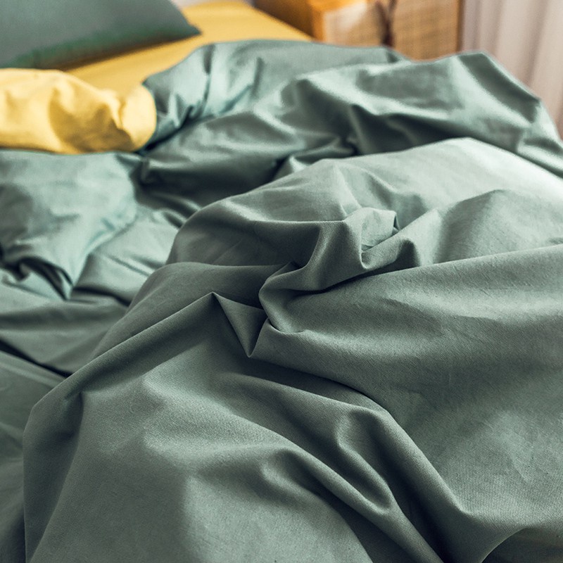 BỘ CHĂN GA GỐI COTTON TICI CAO CẤP ( CHĂN ĐÃ TRẦN BÔNG) MÀU XANH RÊU VÀNG - ĐỦ KÍCH THƯỚC