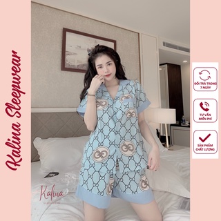 Pijama lụa nữ cộc tay lụa hàn cao cấp, Bộ đùi mặc ở nhà lụa Kanila