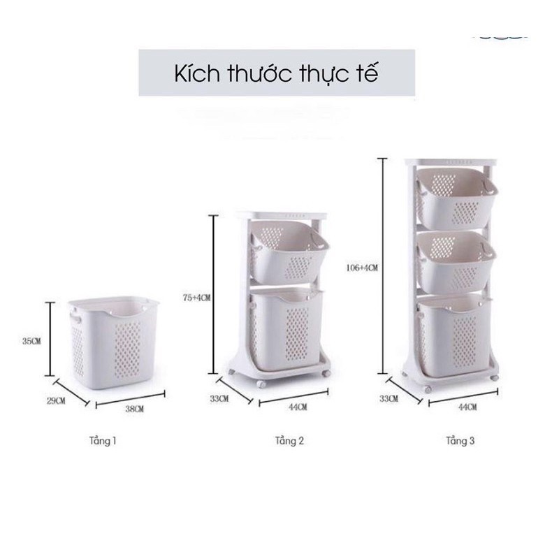 Kệ Đựng Đồ Đa Năng 3 Tầng Có Bánh Xe Di Chuyển Để Đồ Cho Bé, Đồ Máy Giặt, Đồ Nhà Bếp
