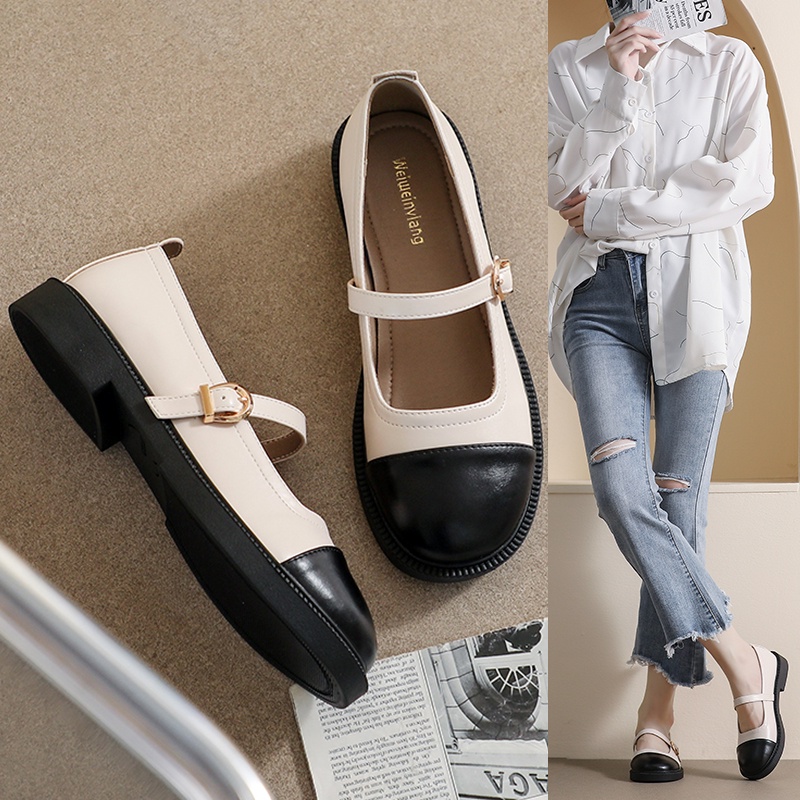 Giày Búp Bê Mũi Tròn Đế Mềm Phong Cách Retro Mùa Hè Cho Nữ Size 34-42