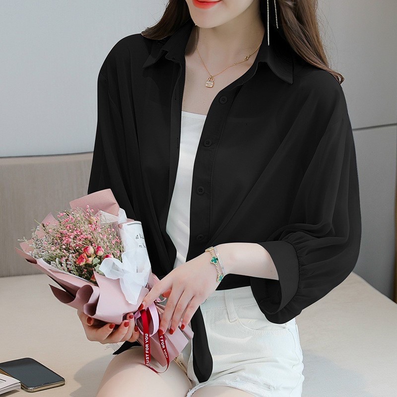Áo sơ mi voan vạt buộc nơ phong cách sành điệu dáng croptop cho bạn nữ