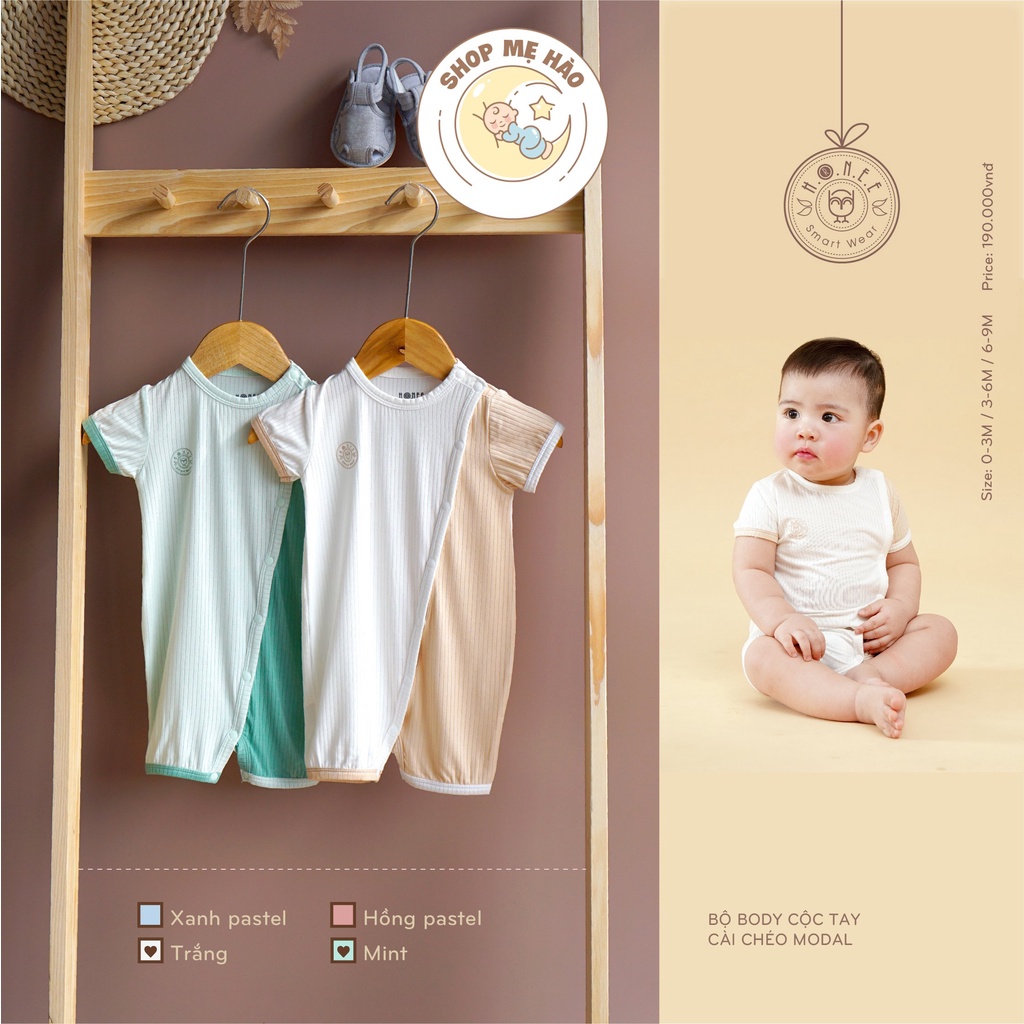 [HRNEE] Bộ Body Suit Cộc Tay Cài Chéo Modal Cho Bé Sơ Sinh 0-9 Tháng