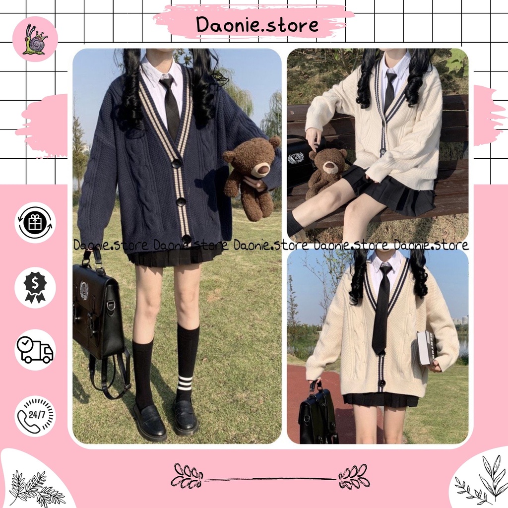 Áo khoác nữ len thừng viền kép ulzzang [FREESHIP] ♥ Cardigan form rộng tay bồng vintage Hàn Quốc ♥