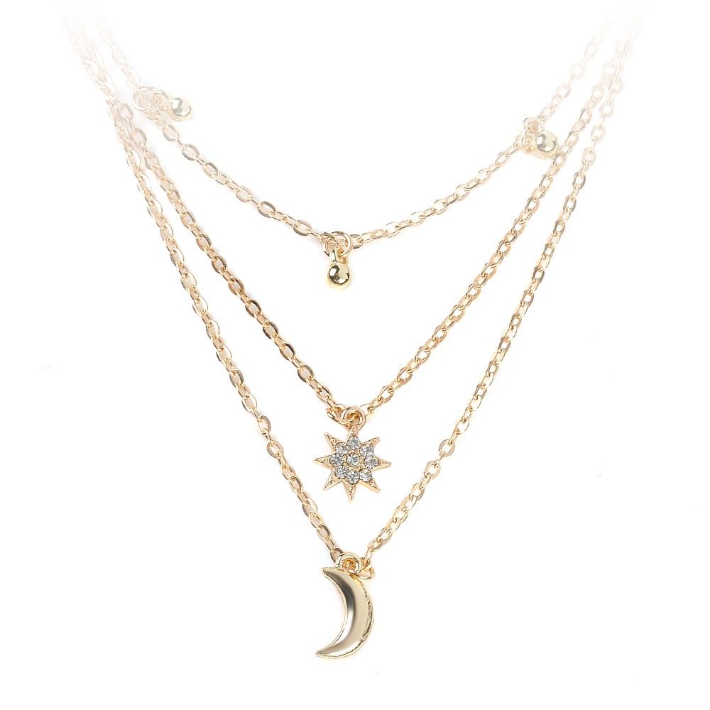 Dây Chuyền Choker Nhiều Lớp Mặt Hình Mặt Trăng Phong Cách Hàn Quốc Quyến Rũ Cho Nữ