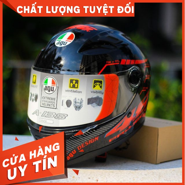 Thanh Lý[CHÍNH HÃNG] Mũ Bảo Hiểm Fullface AGU 46 Đỏ 2020 - AGU đen Trơn