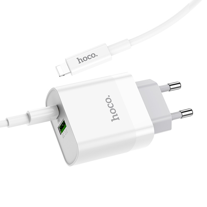 Sạc iPhone nhanh Hoco C80 2 cổng USB PD 20W QC 3.0, dây Type C to Lightning cho iPhone 13,12,11,X,8,7,6