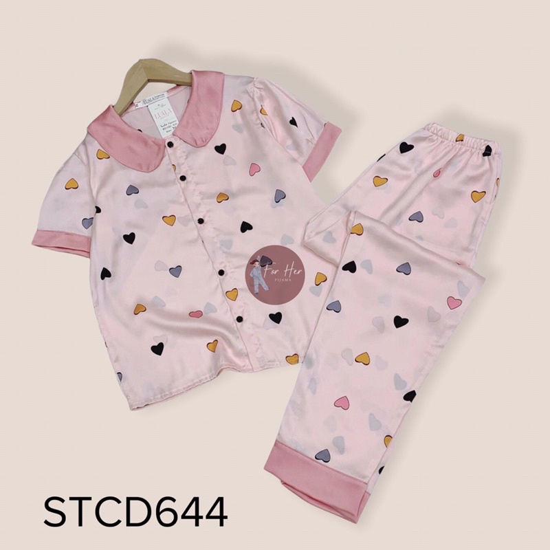 Bộ Mặc Nhà Pizama Lụa Satin Bộ Pijama Quần Dài Áo Cộc Cổ Sen