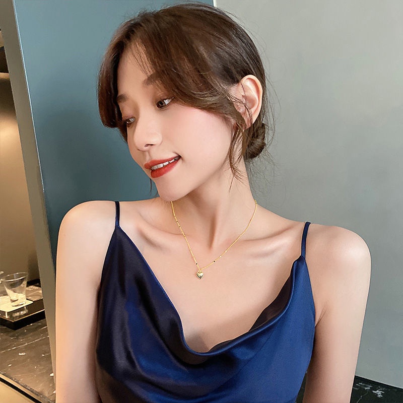 Vòng Cổ Choker Hình Trái Tim Bằng Thép Không Gỉ Màu Vàng Thời Trang Có Thể Điều Chỉnh Cho Nữ