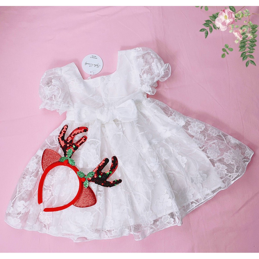 Đầm voan ren hoa mai trắng cho bé diện Noel và Tết