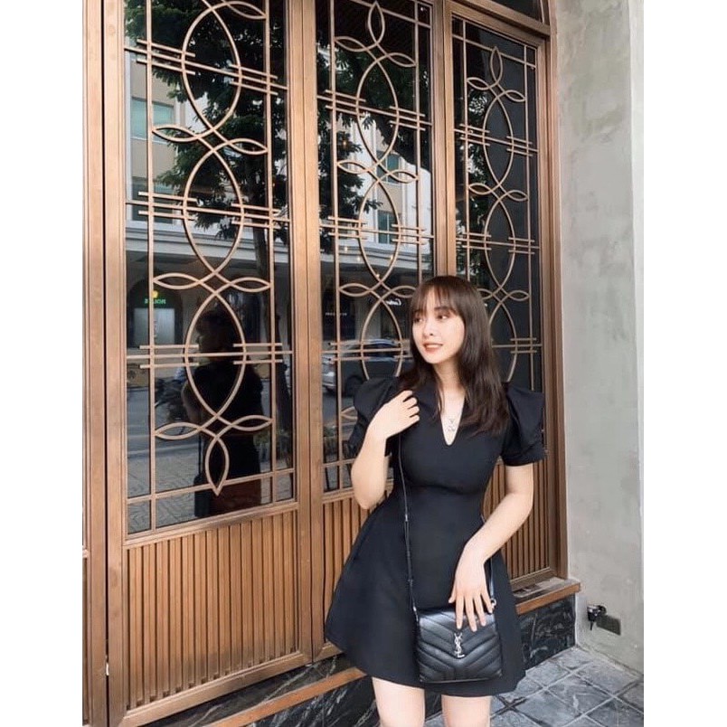 Đầm dự tiệc cổ V màu hồng siêu xinh