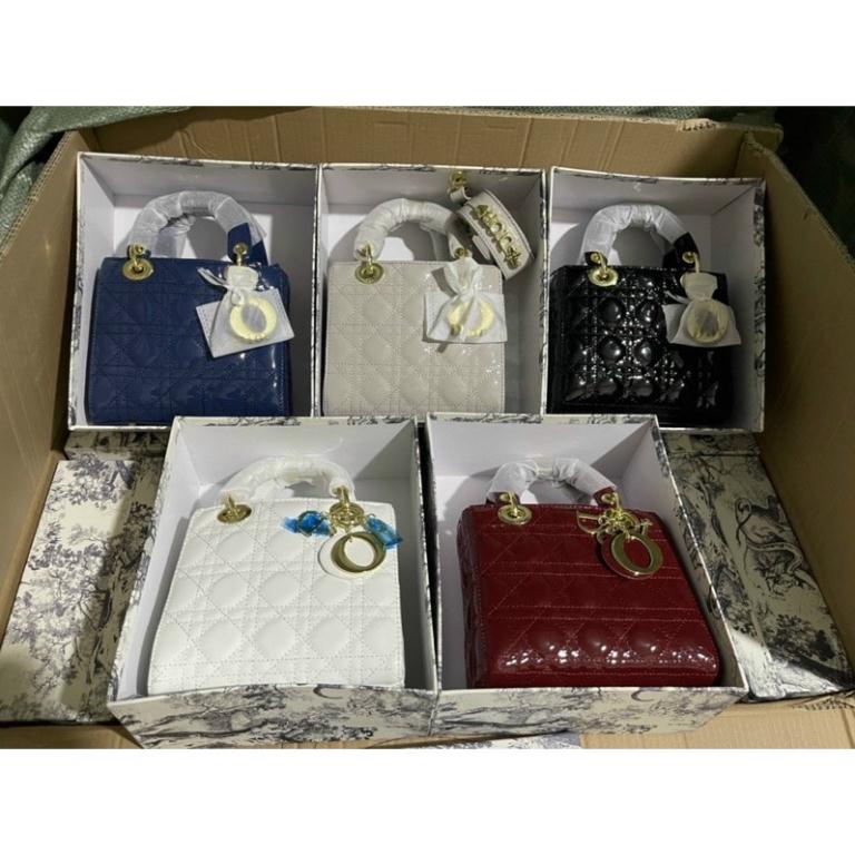 Túi chữ Đ vân 5 ô da bóng size 20 full hộp hàng QC cao cấp