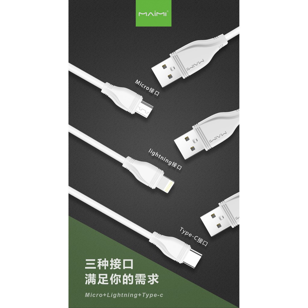 Cáp sạc nhanh 3 in 1 Maimi X01 chính hãng siêu bền hỗ trợ cổng: Lightning, Micro Usb, Type C - tương thích mọi thiết bị