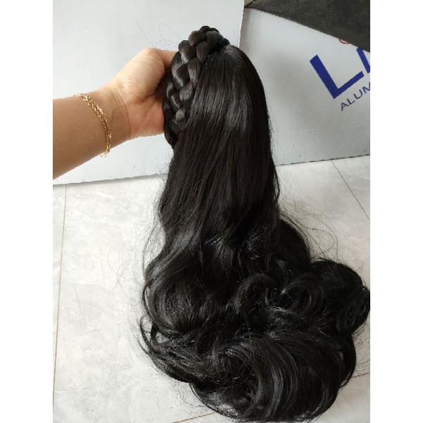 tóc giả nữa đầu đính cài bính