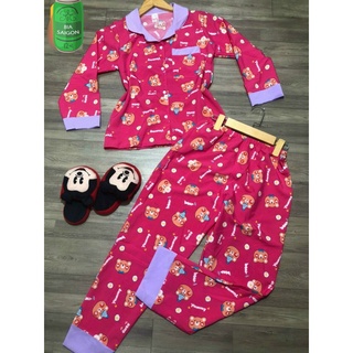 Đồ bộ pijama tay dài phối vải lụa hàn xịn dày mịn đẹp siêu mát size dưới