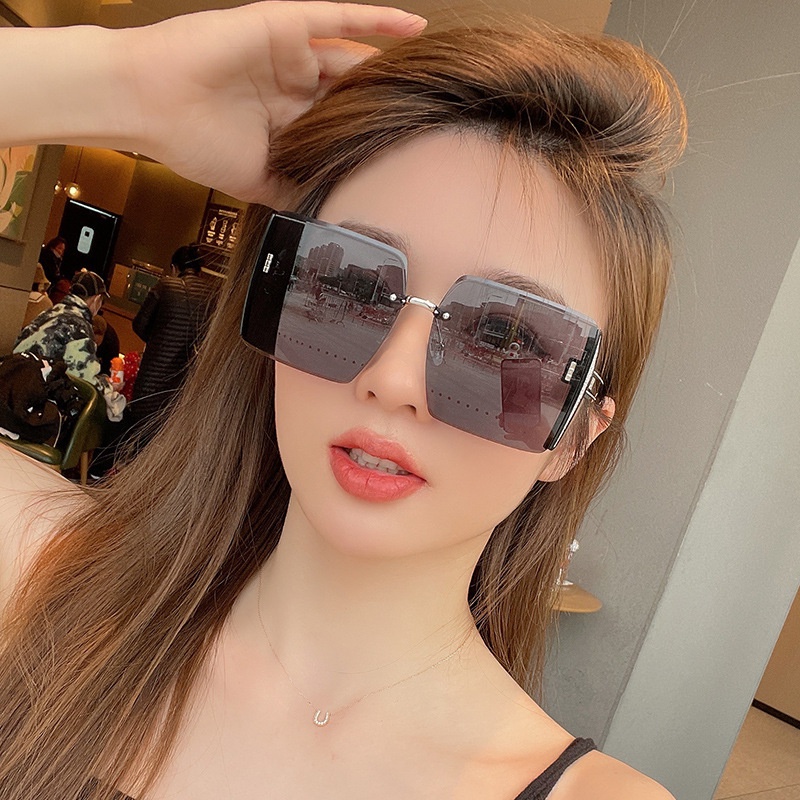 Kính Mát Gọng Vuông Không Viền Chống Tia UV Thời Trang Hàn Quốc Cho Nữ