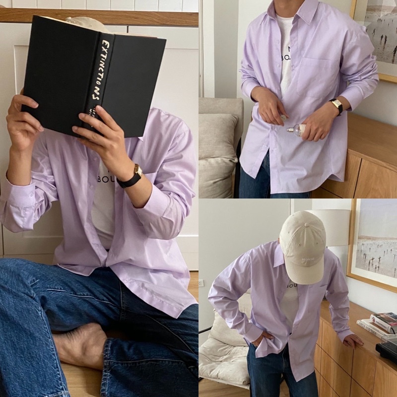 ÁO SƠ MI NAM - HEE BY OHI - Màu Tím Nhạt Pastel Cotton 100%