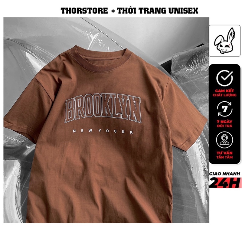 Áo thun tay lỡ nam nữ,in chữ Brook màu nâu
