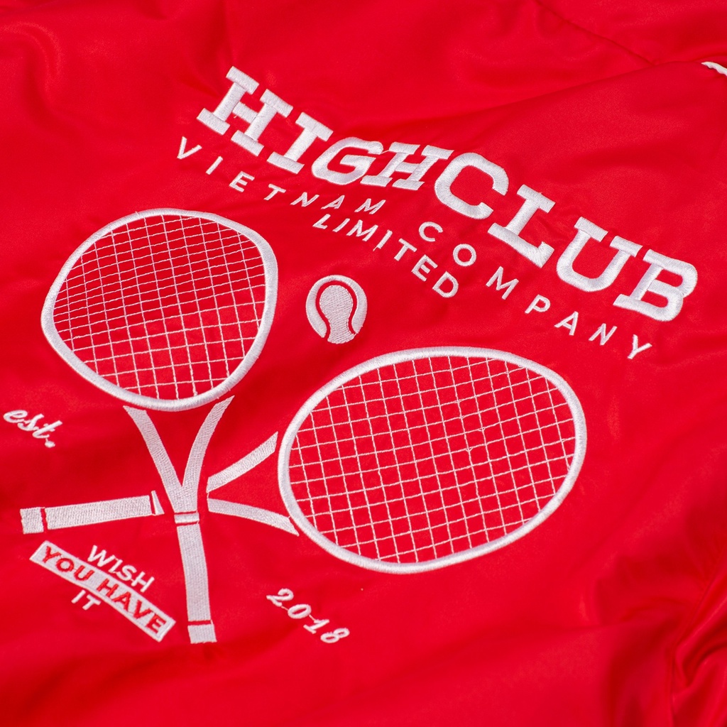 Áo Bomber TENNIS CLUB màu đỏ vải dù cổ đứng có chần bông HIGHCLUB Brand Chính Hãng