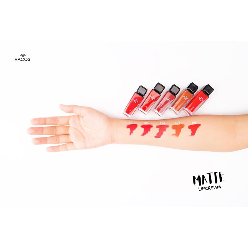 Son Kem Mịn Lì Vacosi 801 Lilybel Màu Đỏ Tươi Matte Lip Cream