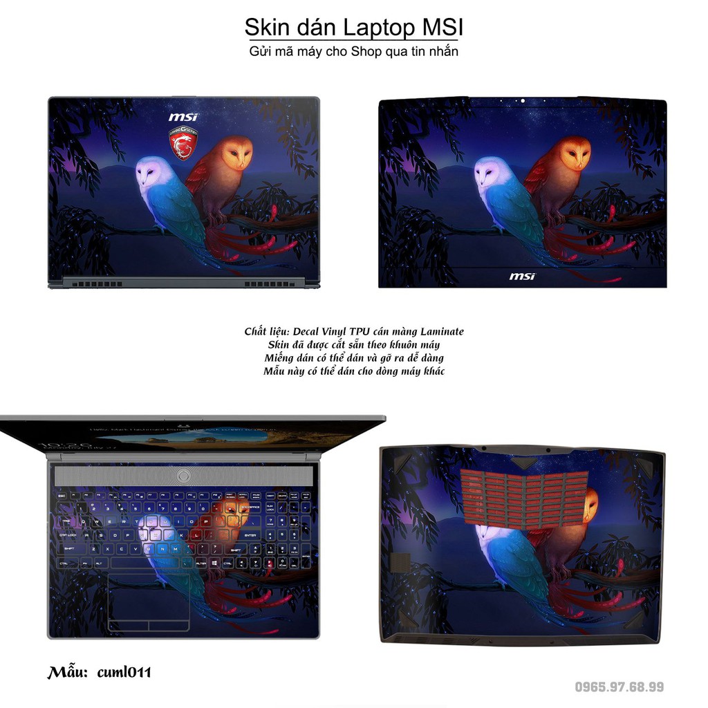 Skin dán Laptop MSI in hình Cú mèo (inbox mã máy cho Shop)