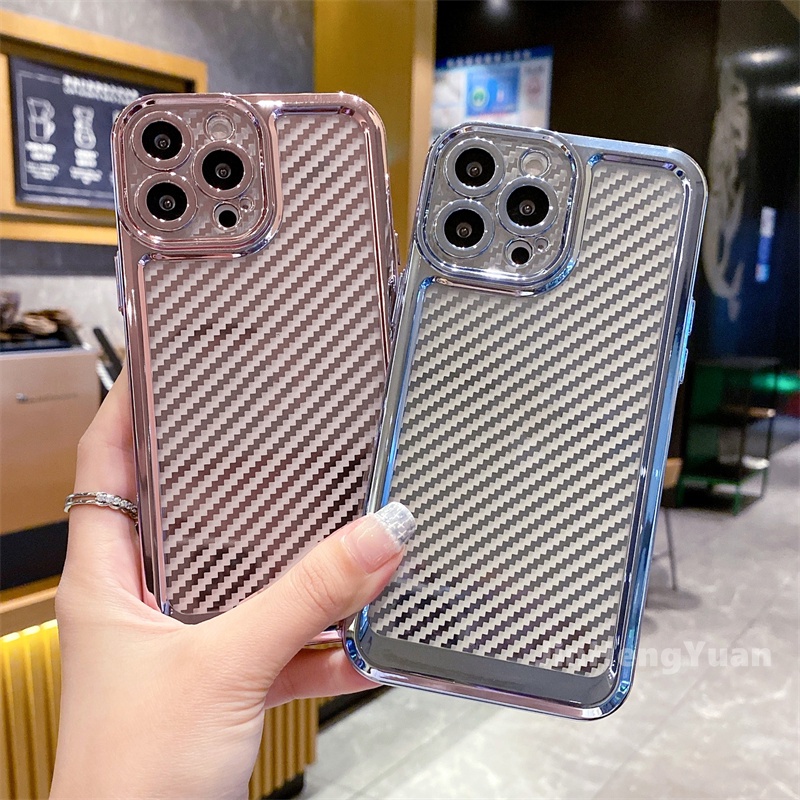 Ốp Điện Thoại Silicon Sợi Carbon Mạ Điện Trong Suốt Chống Sốc Cho IPhone 13 11 12 Pro Max XR X XS XSMAX 7 8 Plus