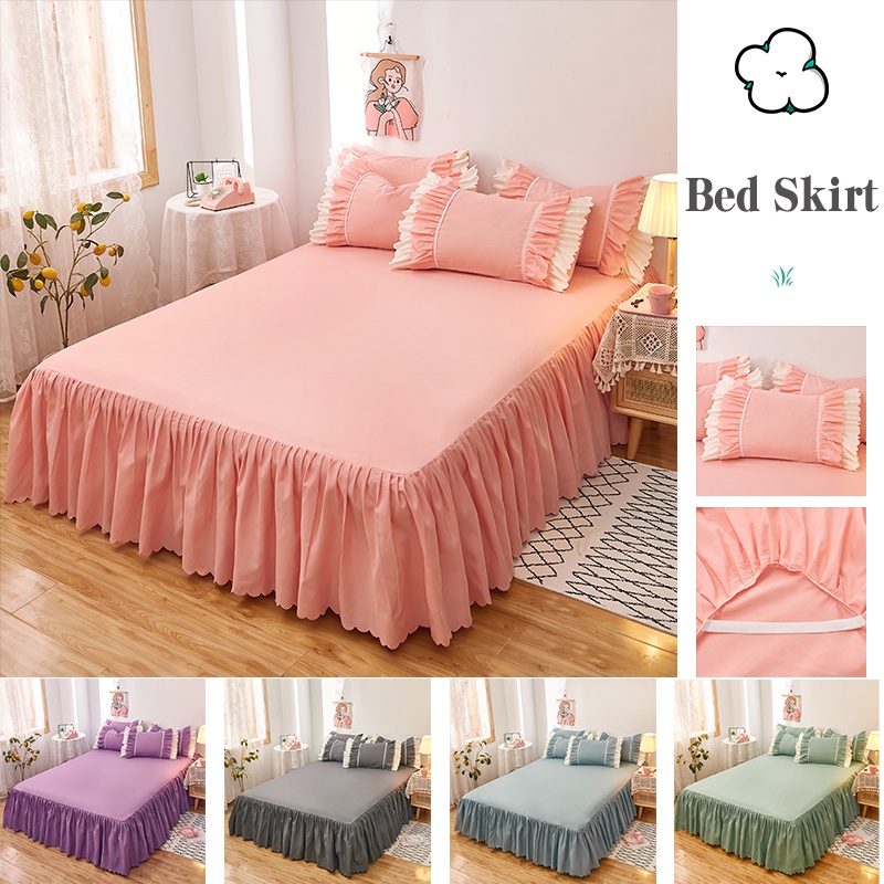 Bộ Ga Giường 3 Trong 1 Váy giường vải Váy Phủ Quanh Cạnh Giường Màu Trơn Chống Trượt Phong Cách Hàn Quốc Mới 1m2/1m5/1m8