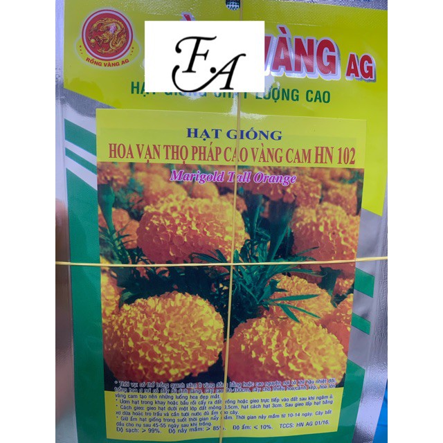 Hạt giống vạn thọ cao F1 bông to màu vàng cam HN 102 gói 75-80 hạt ( 0.5g ) giá rẻ