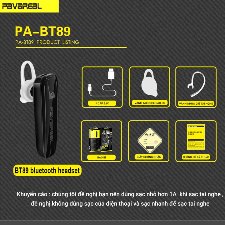 Tai Nghe Bluetooth Cao Cấp PAVAREAL BT89 (Chống Khử Âm Ồn Khi Chạy Xe)