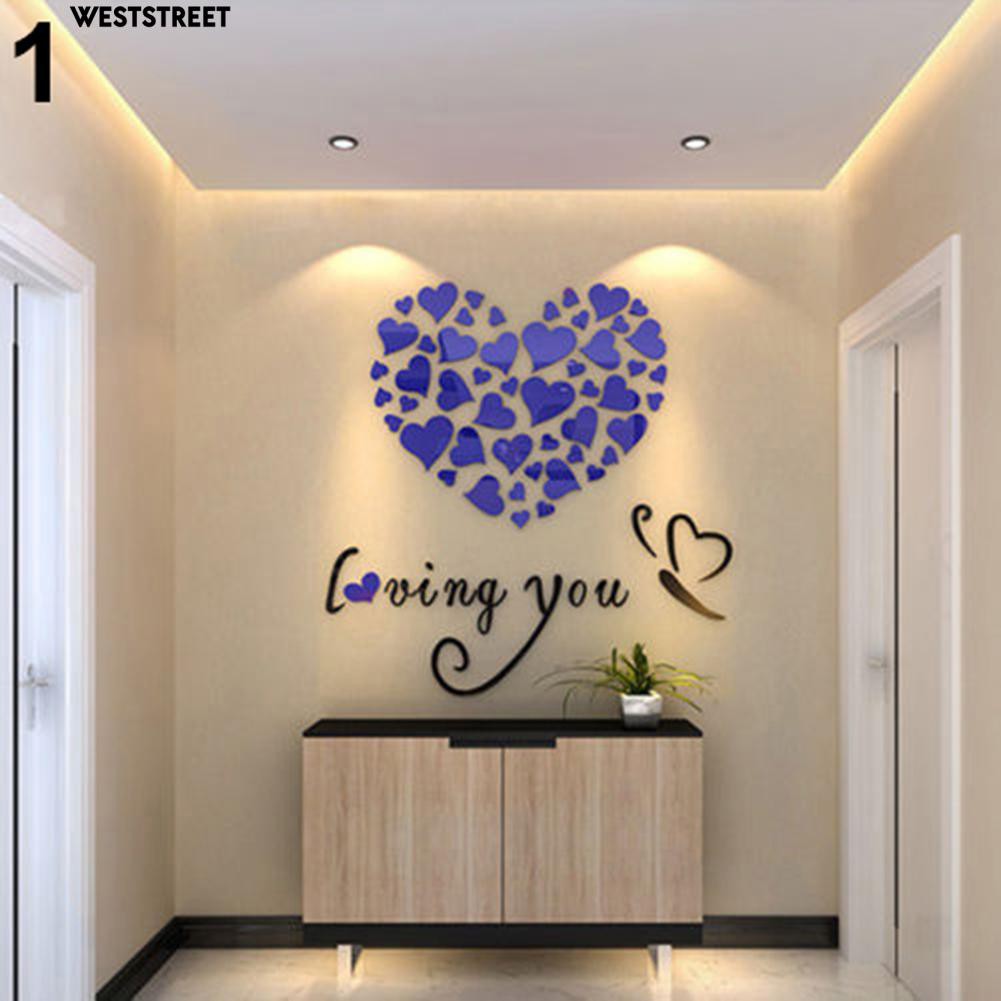 Decal dán tường hình chữ cái và trái tim tình yêu bằng acrylic