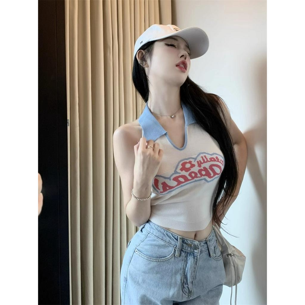 Áo Croptop Dệt Kim Sát Nách Cổ V Hở Lưng Ôm Dáng Thời Trang Mùa Hè Cho Nữ