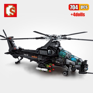 Mô hình đồ chơi giáo dục Lắp ráp Máy bay quân sự  SEMBO 202119 704Pcs Army Military Z-10 Armed Helicopter Swat Forces