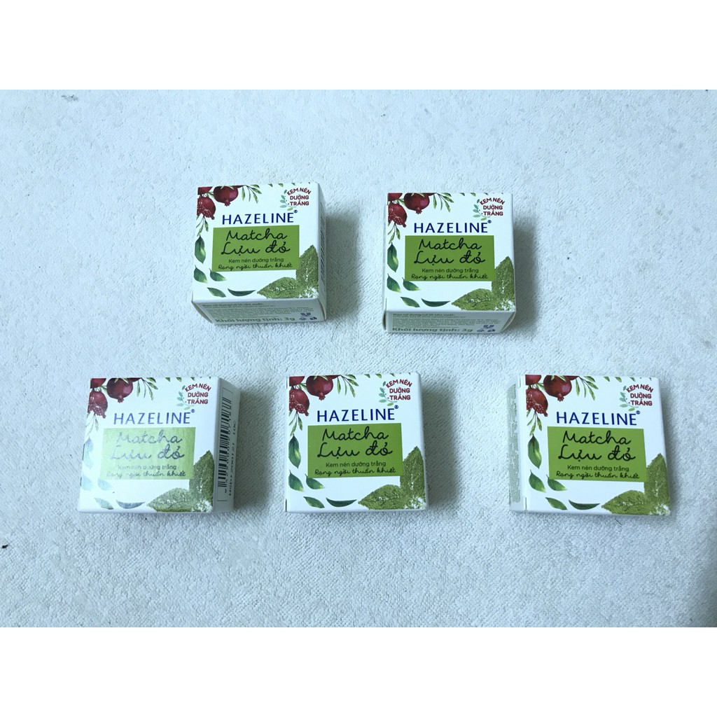 combo 5 hộp kem nén hazeline dưỡng trắng matcha lựu đỏ 3g/hộp + tặng 1 túi đựng mỹ phẩm