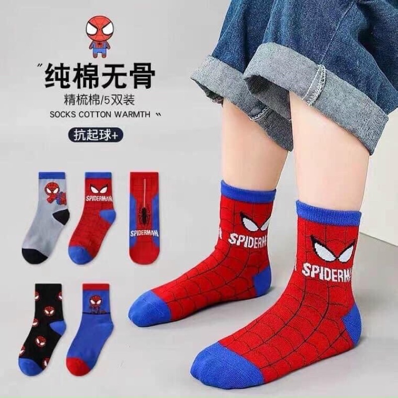 Tất vớ cho bé siêu nhân cổ cao set 10 đôi người nhện cho bé trai cực chất size 1-12 tuổi TE05