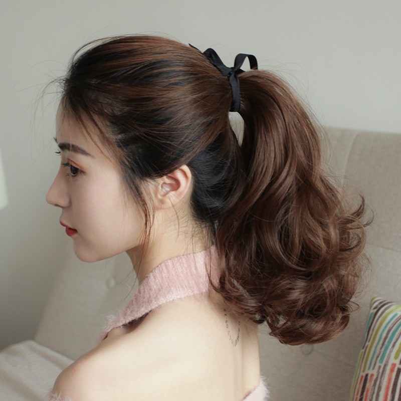 Tóc giả nữ cột xoăn ngắn C016 💖FREESHIP💖 buộc tóc giả, tóc giả buộc, cột tóc giả nữ xoăn ngắn 28cm Sỉ 40k