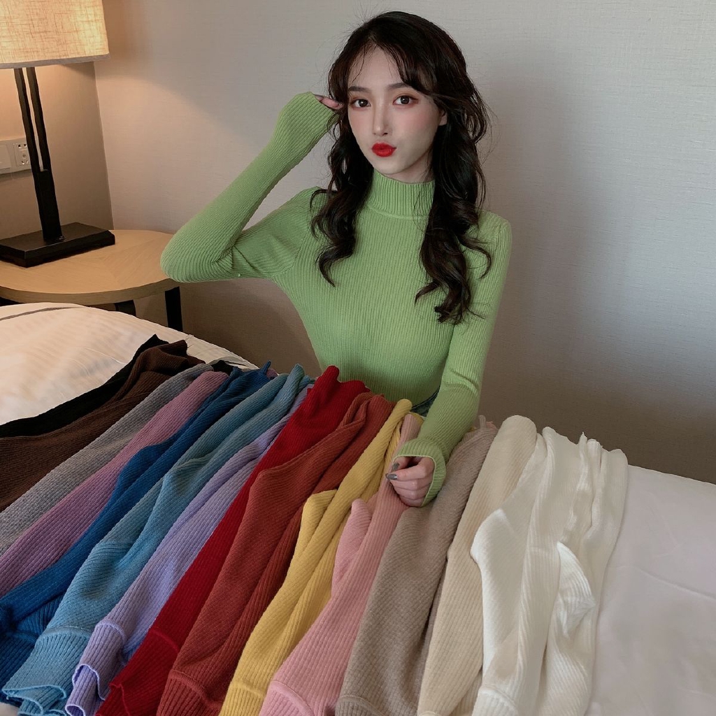 Áo Sweater 172154 Dệt Kim Cổ Lọ Phong Cách Hàn Quốc Xinh Xắn Thời Thượng | BigBuy360 - bigbuy360.vn