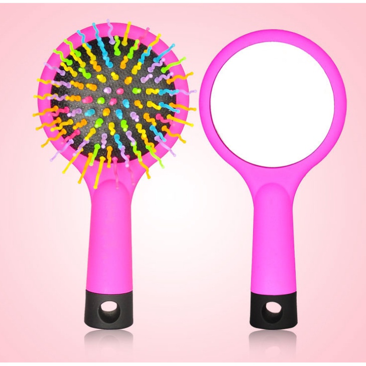 Lược kèm gương Rainbow răng lược với thiết kế sóng S-Curl tiện lợi, Lược gương Rainbow lược gỡ rối Massage dầu kèm gương
