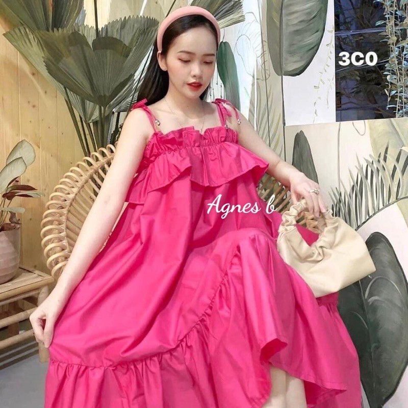 [ HÀNG CAO CẤP ]Đầm babydoll form rộng 2 dây cột nơ bèo cao cấp