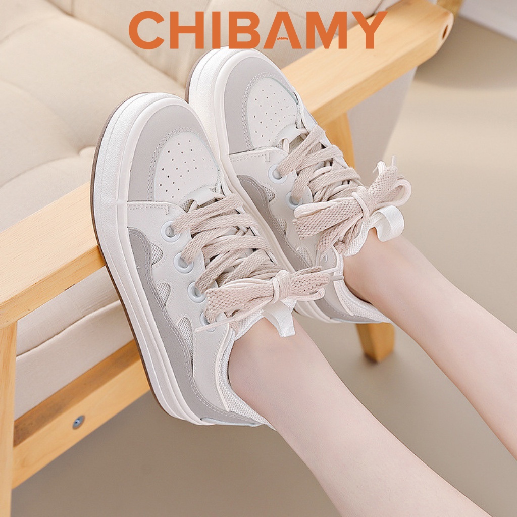 Giày thể thao nữ đế bằng WARRIOR, Giày Sneaker nữ CHIBAMY đế bánh mì dáng basic cao 3 phân