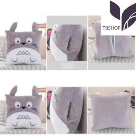 Bộ chăn gối văn phòng 3 in 1 Totoro vuông màu xám có thể mang đi du lịch tiện lợi