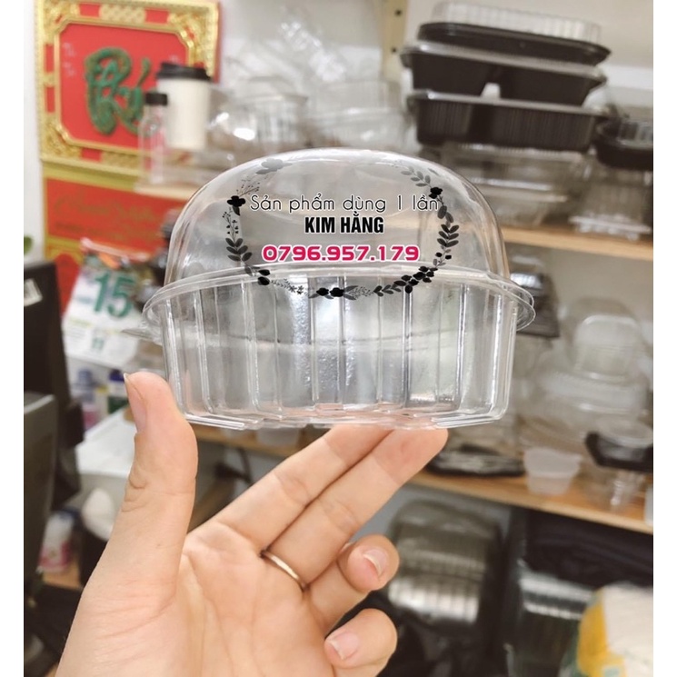 100 Hộp H125 nắp bầu có nút bấm đựng bánh bông lan, đựng bánh bao