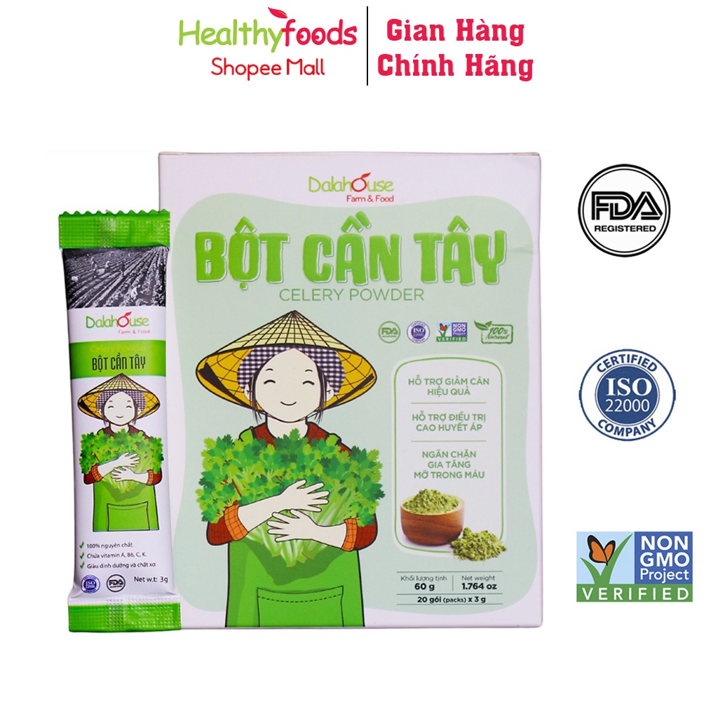 Bột cần tây hữu cơ nguyên chất Dalahouse 60g, công nghệ sấy lạnh tiêu chuẩn Châu Âu