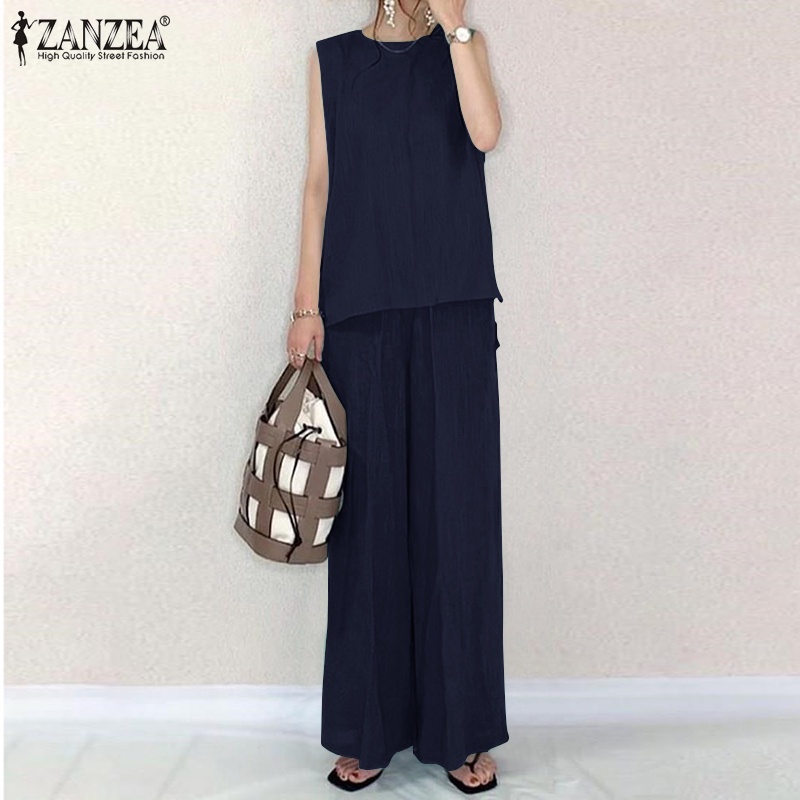 Bộ đồ Zanzea gồm áo sát nách và quần dài ống rộng thời trang tùy chọn màu sắc dành cho nữ