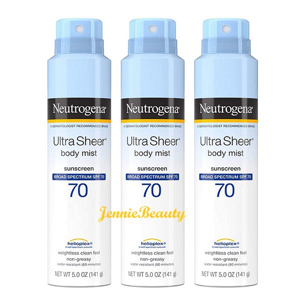 [NEW/ Hàng USA] Xịt chống nắng Neutrogena Ultra Sheer Body Mist Sunscreen Broad Spectrum SPF70/ SPF100_Mẫu mới