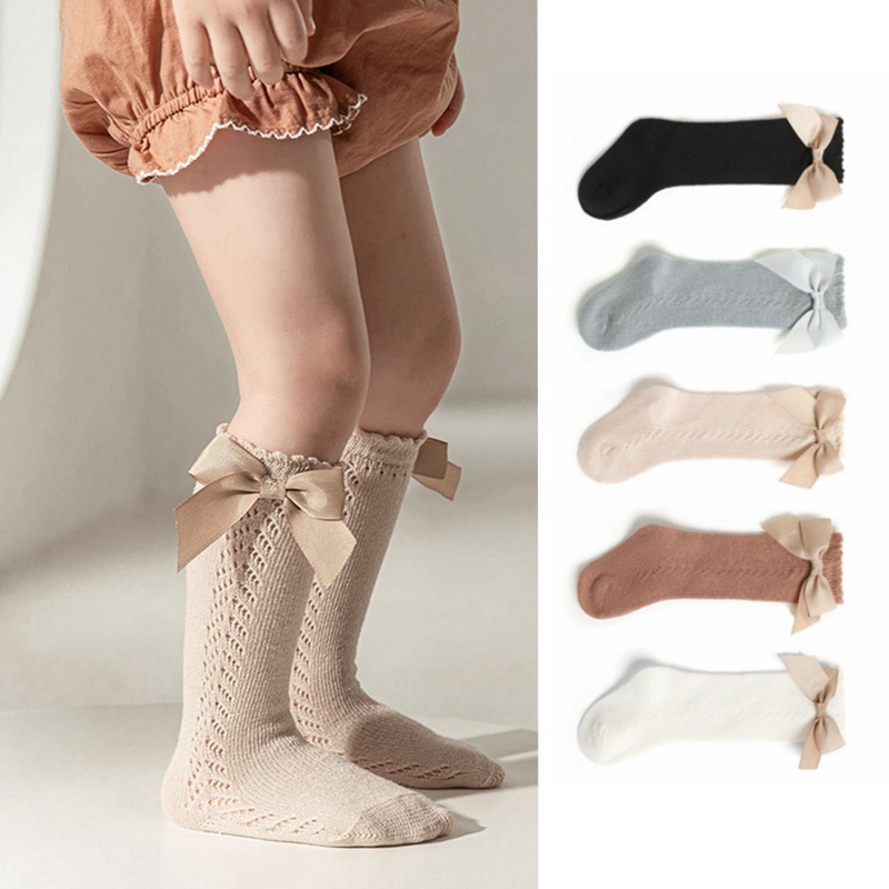 Vớ Cotton Cao Tới Gối Phối Nơ Xinh Xắn Dành Cho Bé Gái 0-6 Tuổi