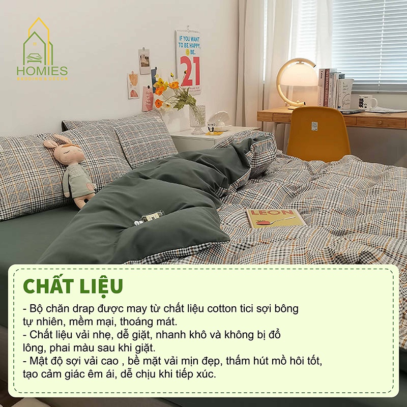 Bộ chăn Ga Gối Cotton Tici Kẻ HOMIES Bedding & Décor Mẫu Mới Nhất  - Nhập Khẩu Không ba