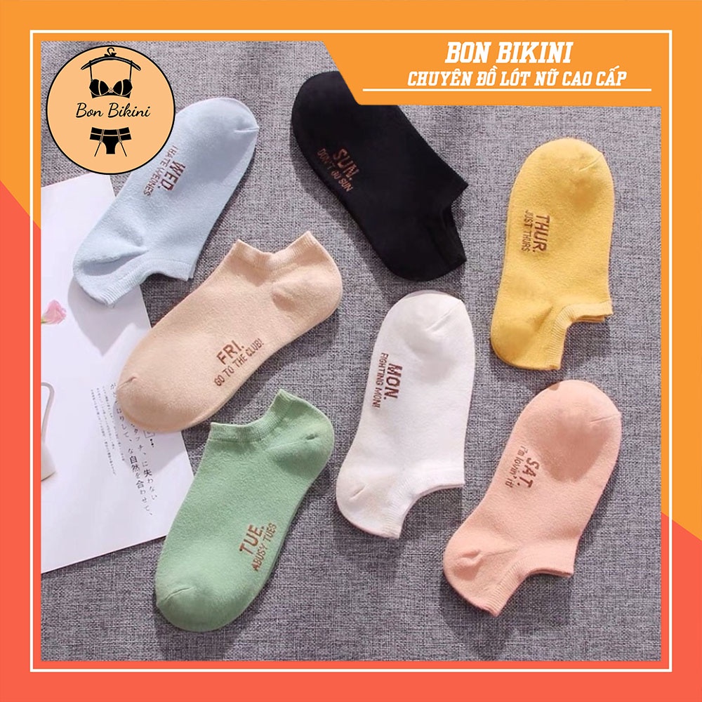 Tất Tuần Nữ Cổ Ngắn Set 7 Đôi 7 Màu Dễ Thương Chất Liệu Cotton