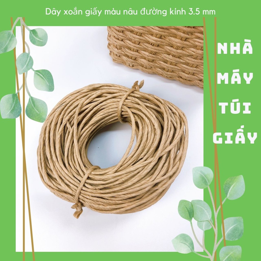 (MẪU THỬ) Dây xoắn giấy màu nâu, trắng, đen, chocolate, matcha Vintage dài 30m