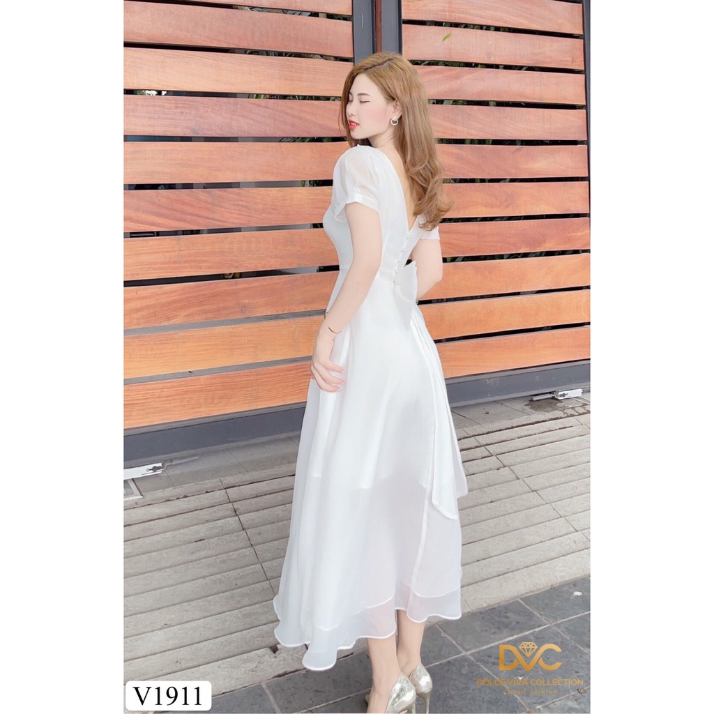 Váy trắng xòe lưng thắt nơ V1911 - Đẹp Shop DVC (Kèm ảnh thật trải sàn do shop tự chụp) | BigBuy360 - bigbuy360.vn