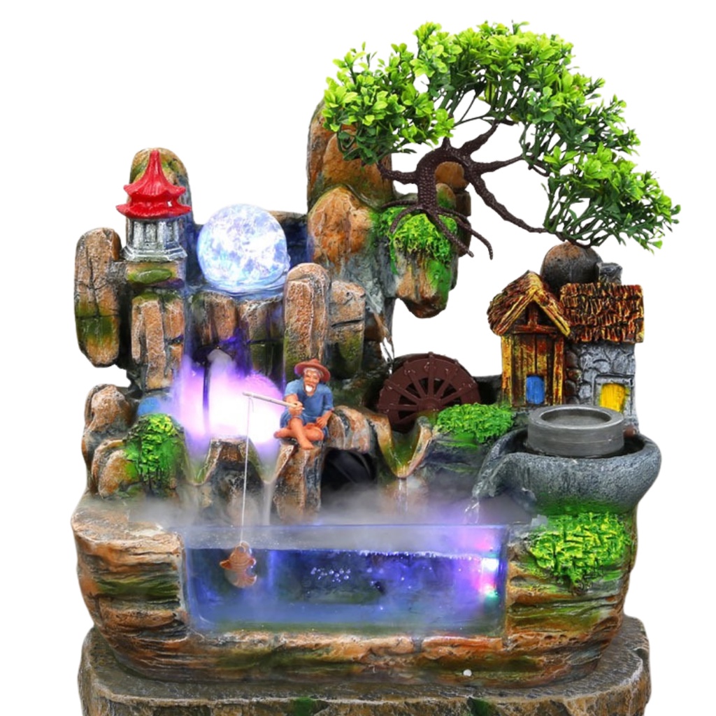 Thác Nước Phong Thủy Gốm Xinh Decor Tiểu cảnh hòn non bộ bể cá mini để bàn trang trí chất liệu composit cao cấp