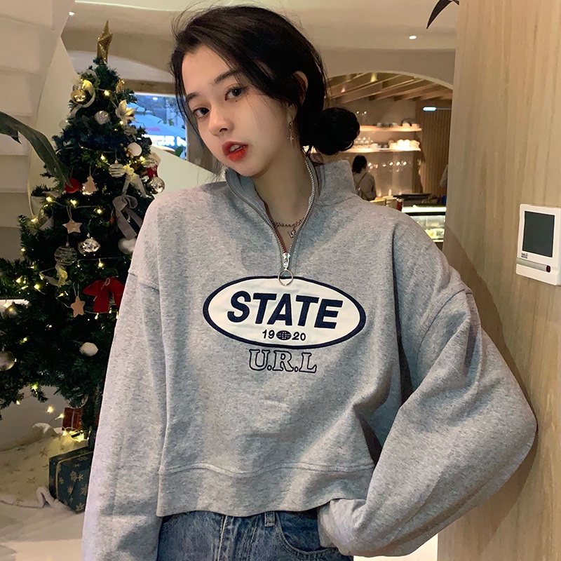 Áo Sweater Dài Tay Dáng Rộng Thêu Chữ Thời Trang Mùa Thu Dành Cho Nữ